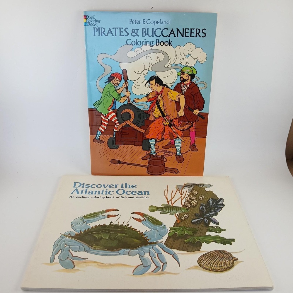 Vintage Pirates & Buccaneers/Atlantic Ocean Coloring Book Fish Animals Education